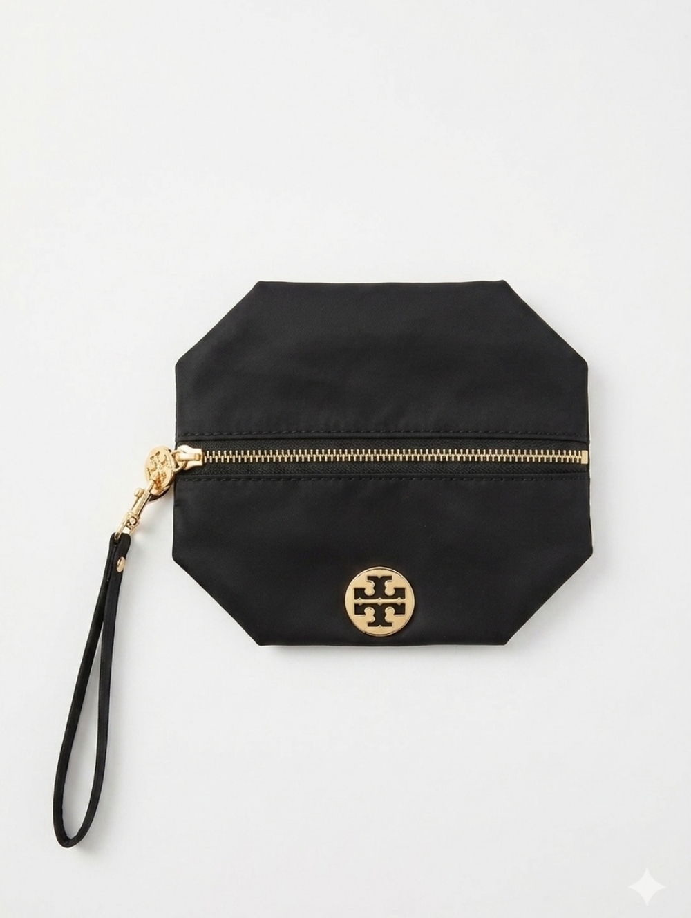 Tory Burch Black Vinyl Cosmetic Pouch With Removable Wrist Strap